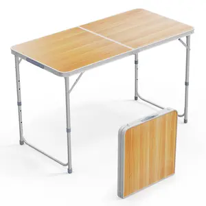 4.0 Ft Folding Portable Camping Table with Three Adjustable Heights, RV Tables for Inside a Camper, Outdoor, BBQ, Dining, Picnic, Beach, Garden, Party, Yellow backyard
