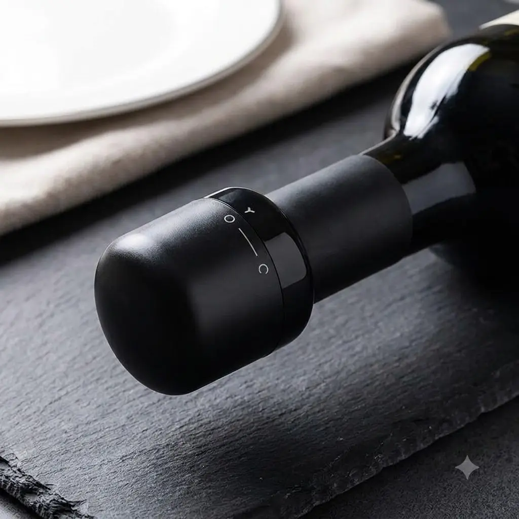 Vacuum Wine Stopper, Reusable Wine Bottle Sealer with Built-In Vacuum Pump, Leakproof Wine Preserver for Red Wine, Champagne & Liquor