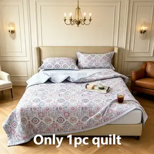 1PC Ins Style Floral Lightweight Summer Quilt, No Pillowcases & No Bed Sheets, Machine Washable Quilted Breathable Air Conditioner Quilt, Perfect for Cream, Minimalist and European Home Decor Styles