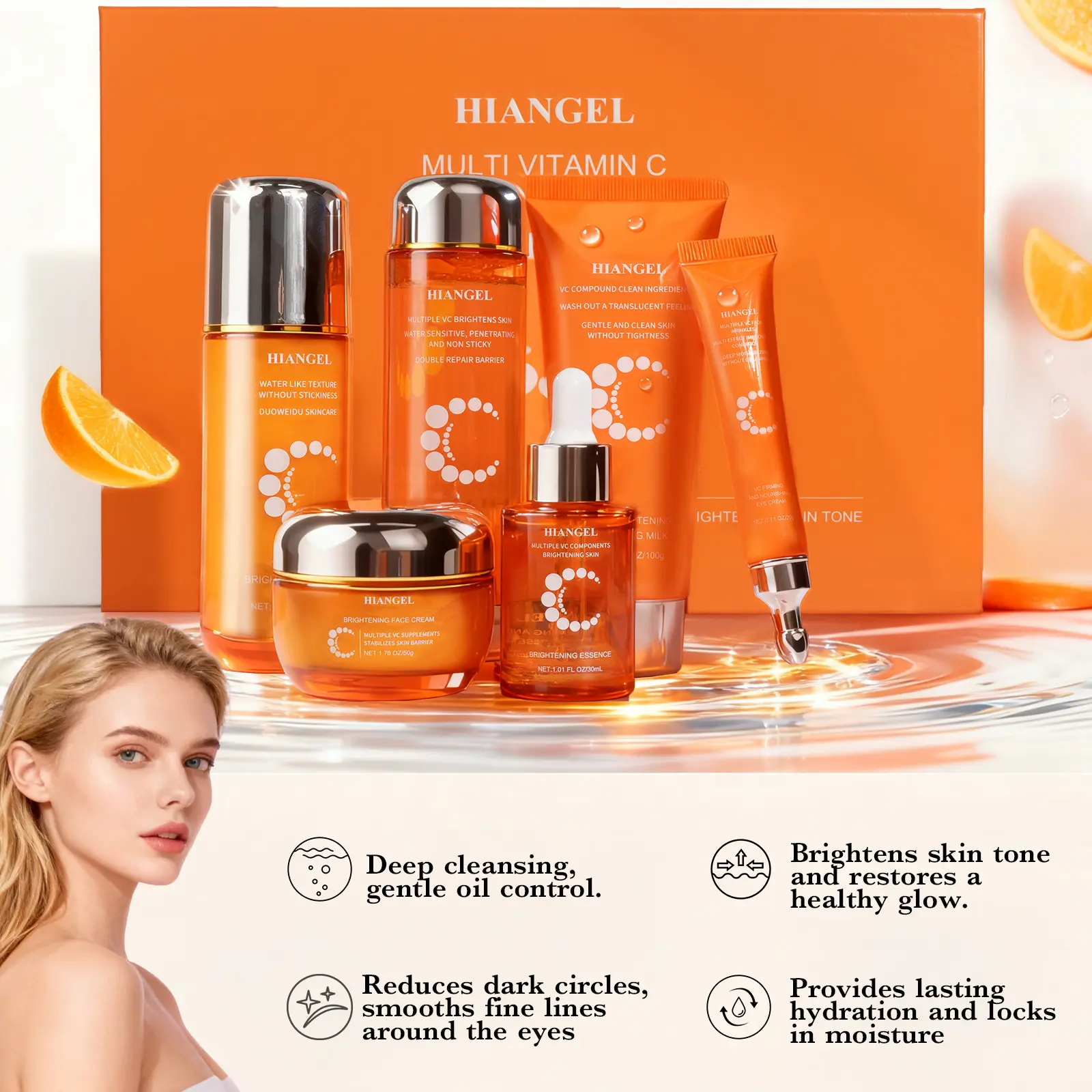 [CCC]Hiangel Natural VC Nourishing Hydration Gift Set - Cleansing Hydration Makeup Removal Skincare Moisturizing Multi Vitamin C Moisturizer with Witch Hazel & Azelaic Acid - Cleanser, Hydrating, Moisture, Daily Care, Boxed Skin Care Kits