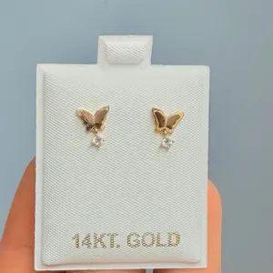 14K Gold Butterfly Earrings with CZ Stones for Women's Fashion Jewelry