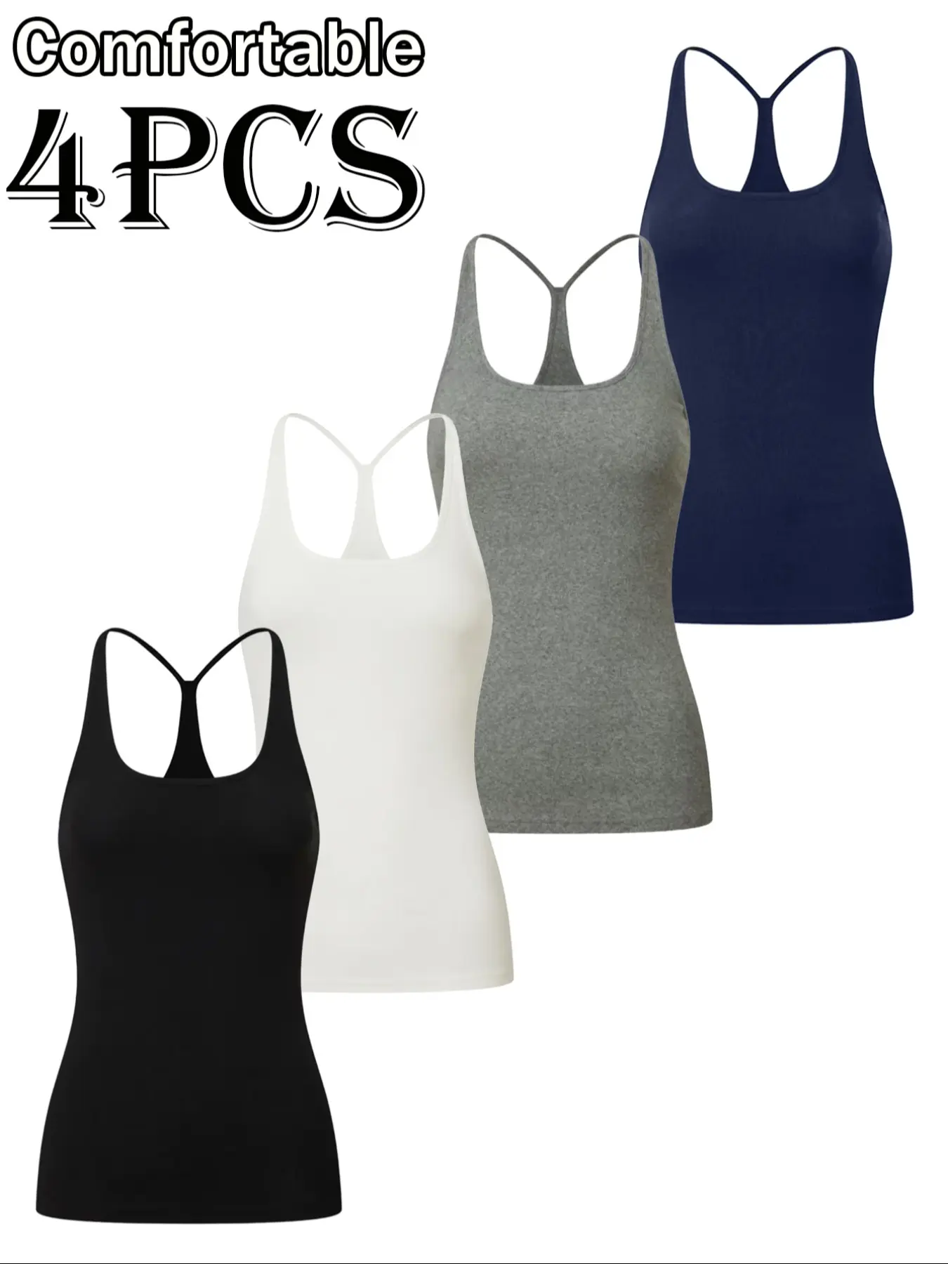 4-piece Backless, Sleeveless Camisole Set, Basic Ribbed design with stretchy fabric + padded support, backless style, multi-color series for versatile matching, comfortable for daily inner wear, outer wear, and even sleeping, Underwear #OOTD #TankTop