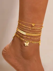Butterfly & Heart Design Anklet, Fashionable Anklet for Women & Girls, Casual Trendy Body Jewelry for Party, Daily Decor for Birthday Gift, Accessories for Women