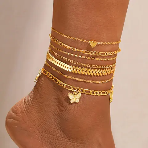 Butterfly & Heart Design Anklet, Fashionable Anklet for Women & Girls, Casual Trendy Body Jewelry for Party, Daily Decor for Birthday Gift, Trendy Fashionable Accessories