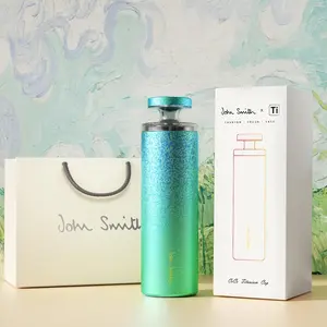 John Smith Titanium Water Bottle 6oz Insulated Thermos Double Wall Vacuum Cup Keeps Drinks Hot Cold for Hiking Travel Work Sport Green