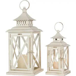 Lanterns decorative outdoorindoor set of beige metal lantern decor with glass candle holder for porch patio garden balcony wedding table centerpiece