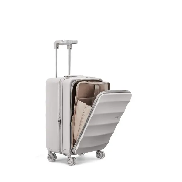 4MYTU Durable Unisex Adults 20in Polycarbonate Front-Zip Carry-On Luggage, Expandable TSA-Friendly Business Suitcase with 360° Skateboard Wheels, Built-In USB Port, Antimicrobial Liner, Multi-Functional Carry Handle, Organization Features, Harbor Mist, Ts