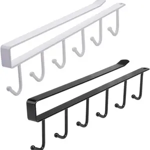 2-Pack Mug Hooks, Multi-Use Cup Holders for Kitchen Tools and Keys, No-Nail Coffee Cup Rack, Storage Hooks, Fits Cabinets Up to 0.8 Inches Thick, Rustproof Sturdy Hooks