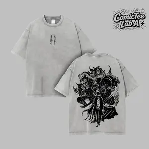 Retro Limited Edition Sung Jin Woo Solo Leveling Anime Washed Cotton T-Shirt,Unisex Loose-Fit Anime Camouflage Tee with Full-Print Design, Perfect Gift for Anime Enthusiasts Casual Tropical Crewneck Streetwear Tshirt Man Top Menswear  Operator graphic