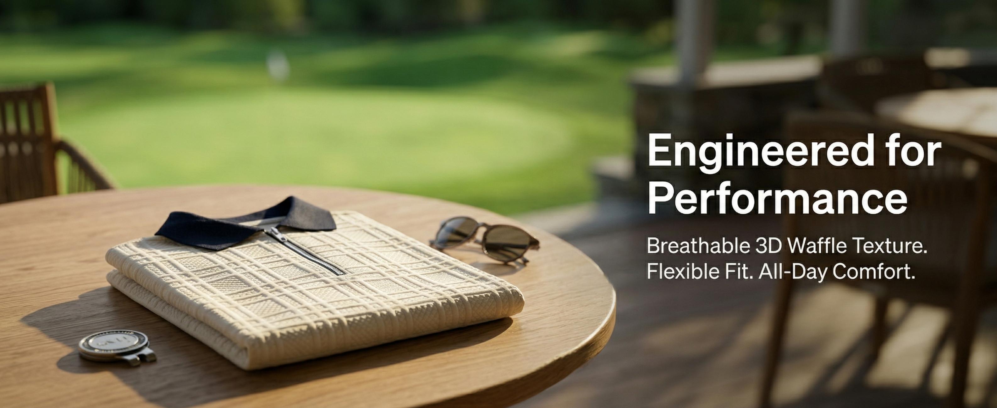 Mens Textured Half Zip Polo Shirt, Breathable Short Sleeve Golf Casual Tee for Men