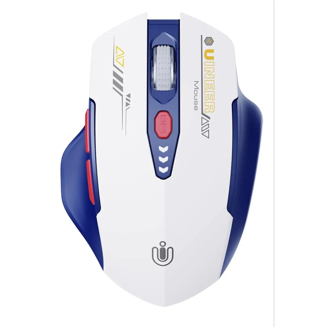 Dual Bluetooth plus 2.4G connectivity, 3-device switching and a visible rechargeable battery level. Blue White Color