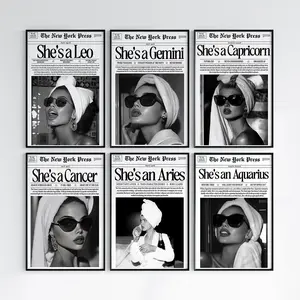 Custom Zodiac Sign The New York News Poster Horoscope Astrology Wall Art Newspaper Magazine Fashion Art Prints Room Home Decor