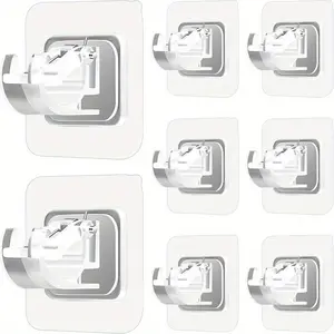 8PCS Transparent Curtain Rod Brackets with Clips & Adjustable Hooks, Clear Drapery Rod Holder Set, Multipurpose Window Hardware for Living Room, Bedroom, Kitchen, Bathroom, Apartment