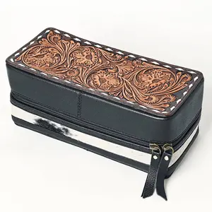 Tooled Leather & Cowhide Western Jewlery Case