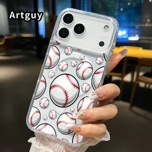 Clear Magnetic Phone Case for iPhone 17 16  Pro Max Plus 15 14 13 12 11 Air E Baseball Love  Pattern Acrylic Hard Back Soft Silicone Edge Bumper Sockproof Cover