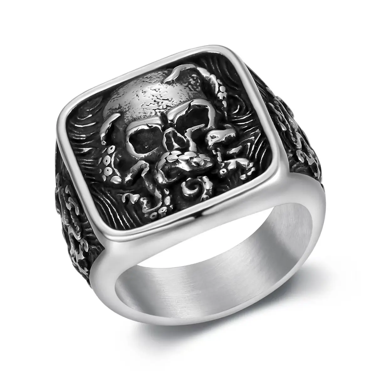Skeleton Octopus Ring, Gothic Punk Style Skeleton Octopus Monster Pattern Stainless Steel Men's Ring, Halloween, Daily Party Witchy Jewelry, Gothic Skull Rings, Skeleton Metal Rings
