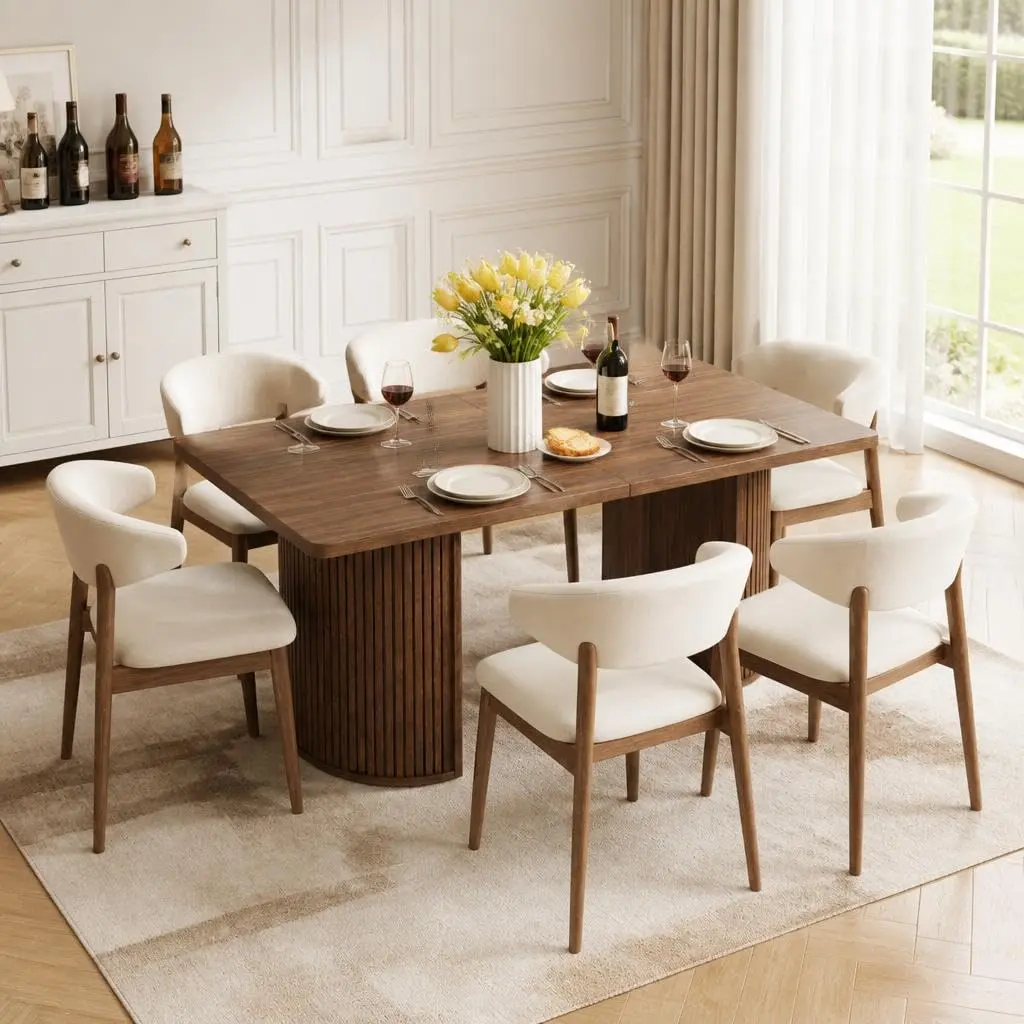 Garvee 63" Rustic Table Set for 6 - Thick Tabletop, Durable Classic-Style Piece Ideal for Kitchen or Dining Room, Timeless Look, Dining Table
