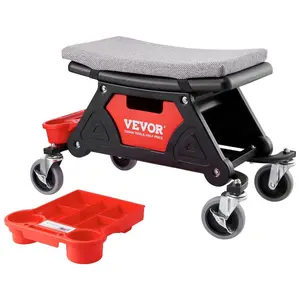 fathersdaygift VEVOR Mechanics Stool, 300 LBS Capacity Rolling Mechanic Seat with 4 Wheels, with Three Slide Out Tool Trays and Drawer, Heavy Duty Roller Creeper Seat for Home Garage DIY Automotive