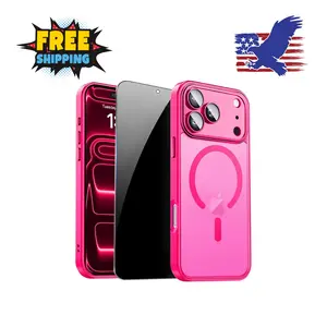 iPhone 17 Pro Max Case with Privacy Screen Protector and Camera Protection Compatible with MagSafe, Hot Pink