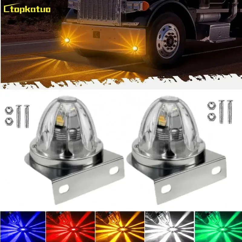 2PCS Watermelon Glass Lens Turn Signal Dual Color Strobe Side Marker Light for Semi Truck RV Indicator Clearance Lights 12-24V