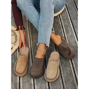 Women's Slip-On Mules, Textile Upper, Round Toe Design, Rubber Sole, Casual Comfortable Footwear for Daily Wear & Outdoors