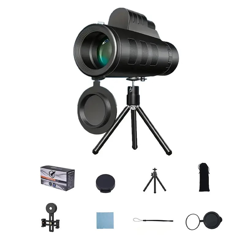 HD Single-tube Portable Travel Telescope with Phone Holder & Tripod, Travel Waterproof Monocular for Outdoor Camping Travel Hiking Fishing Sightseeing Concert, Solocamping, Bikepacking, Glamping