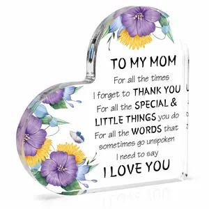 Flower Pattern Acrylic Desk Plaque, Heart Shaped Acrylic Ornament, Desk Decoration for Home Office, Gift for Mom, Birthday & Christmas Gift, Signs, Decorative Plaque