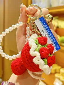 Handmade Crochet Flower Bouquet Keychain Mini Knitted Rose Sunflower Pendant Key Ring Aesthetic Backpack Bag Charm Gift for Women Flower Lovers