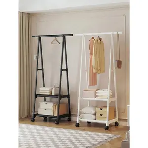 1pc Classic Iron Triangle Floor-Standing Coat Rack - Home Supplies Drying Rack with Removable Shelf, Multi-Layered Shelf, Roller Base, Mobile Multifunctional Design for Bedroom, Entrance Passage