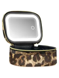 Small Makeup Bag Travel Train Case with LED Mirror, 3 Brightness Modes, Portable Cosmetic Organizer for Women, Waterproof Toiletry Bag for Travel Gym Daily Use