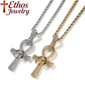 Ethos The Eye of Horus Necklace with AAAAA+ Cubic Zirconia Faith Copper Cross Pendant for Men & Women Retro Versatile Daily Wear Jewelry