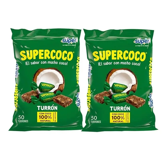 Supercoco, coconut Turrón Candy, Made with 100% Natural Coconut, 2 Packs, 100 Individually Wrapped Candies