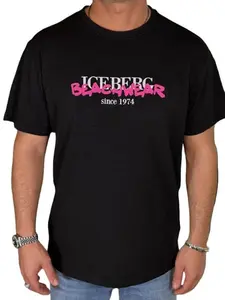 Iceberg Beachwear Vintage Street Style Print T-Shirt, Casual Slim-Fit Long Sleeve Top, All-Seasons Fashion Apparel