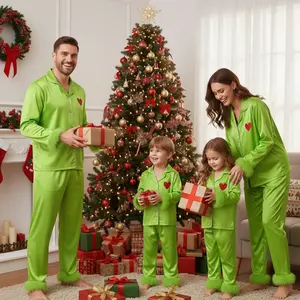 FOCUSNORM Christmas Family Matching Pajamas Feather Trim Long Sleeve Lapel V Neck Button Down Tops and Elastic Waist Pants Sleepwear Loungewear