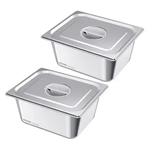 fathersdaygift VEVOR 2 Pack Stainless Steam Hotel Pans, 1/2 Size Table Steam Pans With Lids, 6 Inch Deep, Anti Jam Restaurant Supplies Reusable Catering Storage for Home, Party, Restaurant, Hotel, Buffet