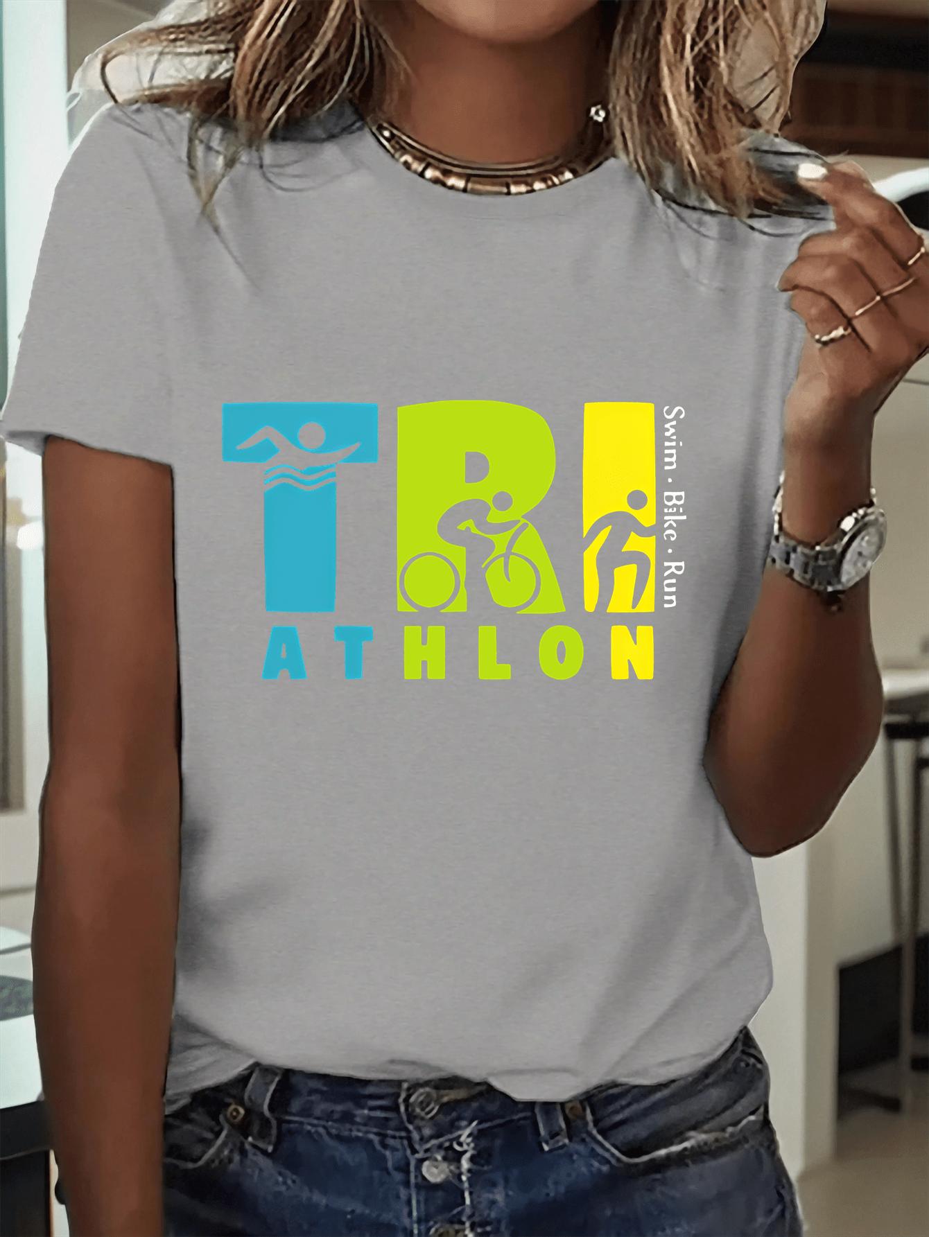 A Fun Sports Short-Sleeve Shirt-Passionate about Triathlons-Women'S Stylish Casual Activewear, Featuring a Fashionable And Unique Printed Comfortable Round-Neck Base Shirt, Perfect As a Gift T-Shirt, Lightweight, Breathable, Moisture-Wicking