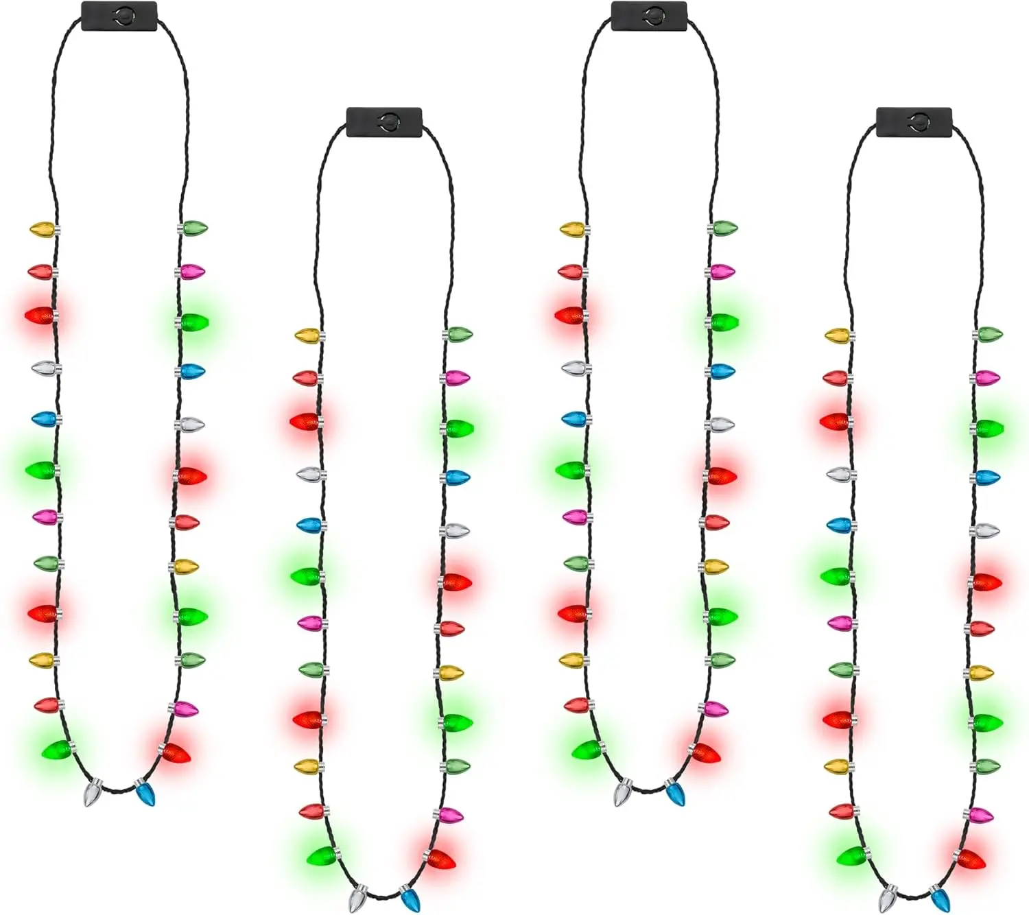 4PCS Light Up Christmas Necklace Bulk, LED Xmas Bulb Necklaces for Kids & Adults, 3-Mode Flashing Glow Holiday Jewelry, Festive Light-Up Accessories for Ugly Sweater, Christmas Party & New Year Decor