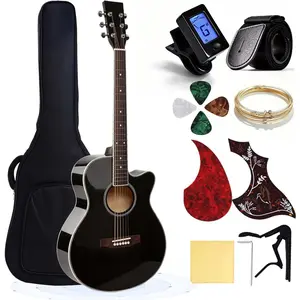 41" Acoustic Guitar for Beginner Adult Full Size Cutaway Guitarra Bundle Set-Black Bundle with Gig Bag, Tuner, Strap, Strings, Picks,Capo