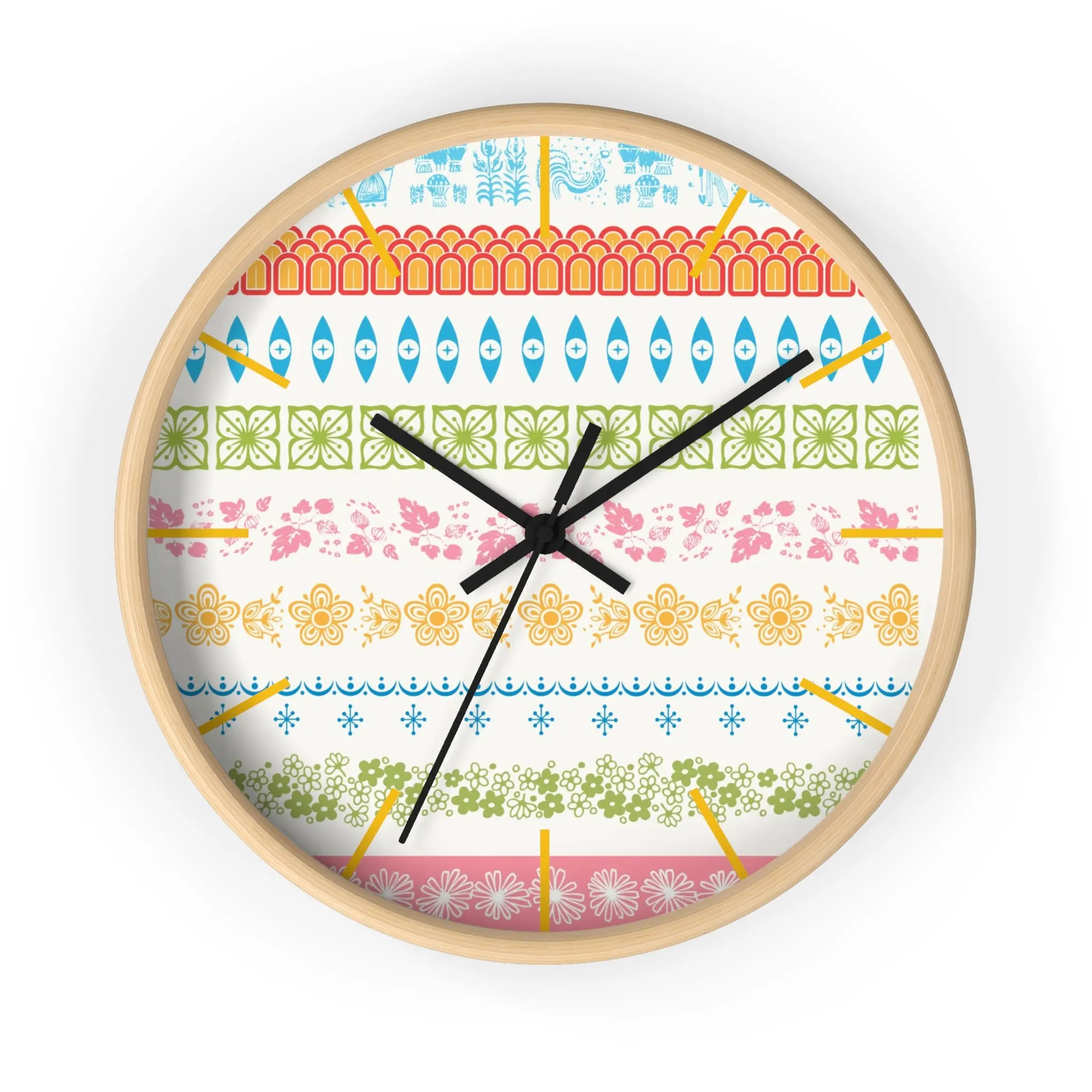 Pyrex Patterns Kitschy Retro Colorful Wall Clock - Decorative Timepiece for Home Decor