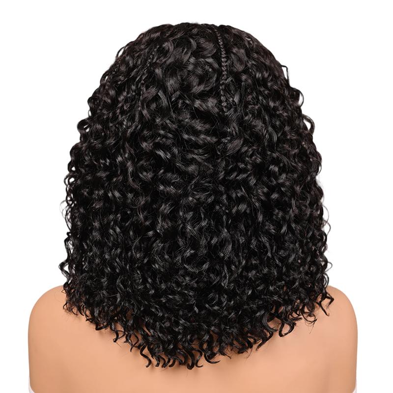 【100%Human Hair】LWIGS Boho Braids Deep Curly Glueless 5x5 Closure Pre-Cut Lace Short Curly Human Hair Braided Wig Natural Black Bohemian Style , cannot be dyed