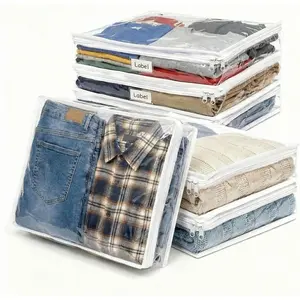 6Pcs Clear Bags with Zipper, Blanket Bags PVC Clothing Bag, Bed Sheet Organizer Pillow (15.6 x 13.6 x 3.9 Inch)