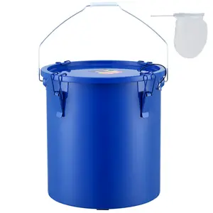 VEVOR Fryer Grease Bucket,  6 Gal Oil Disposal Caddy Carbon Steel Fryer Oil Bucket with Rust-Proof Coating, Oil Transport Container with Lid, Lock Clips, Filter Bag for Hot Cooking Oil Filtering, Blue