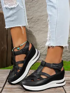 Women's Fashionable Solid Color Platform Sandals, Casual Comfortable Wedge Sandals for Summer, Breathable Design Shoes for Outdoor Wear, Classy Sandals, Girl