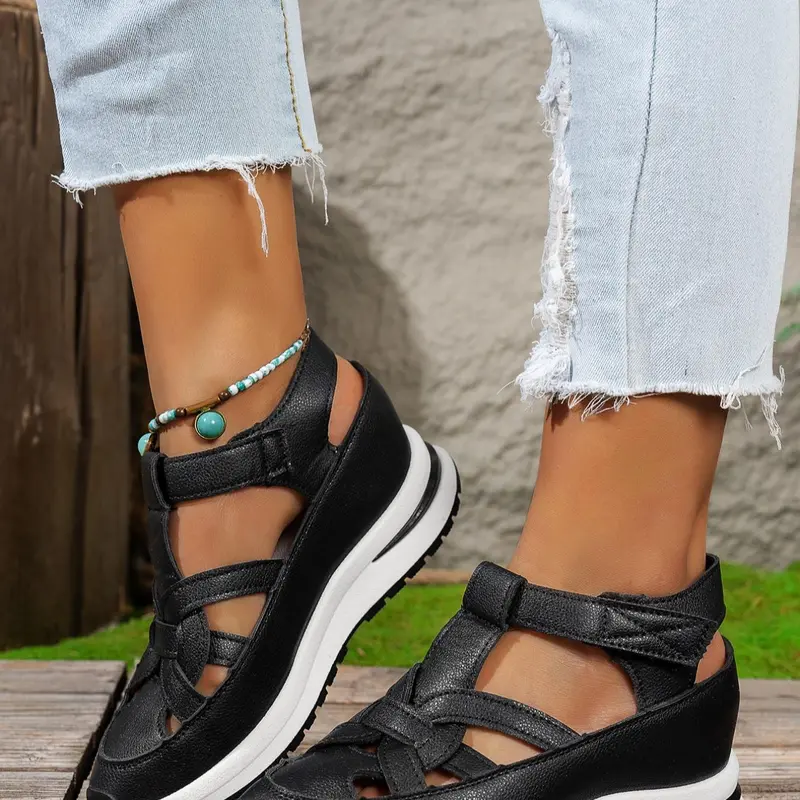 Women's Fashionable Solid Color Platform Sandals, Casual Comfortable Wedge Sandals for Summer, Breathable Design Shoes for Outdoor Wear, Classy Sandals, Girl, Casual Trendy Sandals, Fashionable Footwear