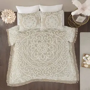 King/California King 3pc Cecily Tufted Cotton Coverlet Set Taupe