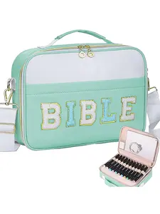 Bible Cover Case for Women,Large Leather Bible Carrying Cases Christian Gifts for Women Men Girls,Preppy Chenille Letter Bible Bag Bible Purse with Shoulder Strap