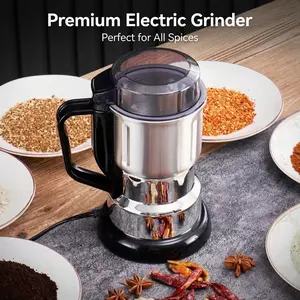 One Touch Electric Coffee Grinder, 2/3 Cup Coffee Bean Capacity, 300W Motor, Spice, Herb and Nuts Grinder, One Touch Push-Button Control -Stainless Steel Blades