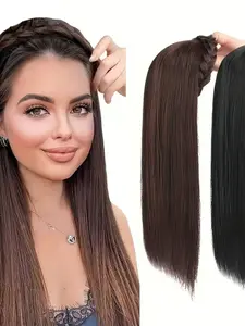 Women's Long Straight Hair Wig Headband, Style Braided Half-Headset, Multiple Color Options, All Seasons Fashion