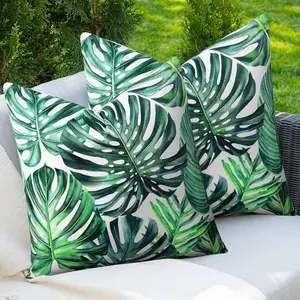 Tropical Waterproof Outdoor Pillow Cover, Monstera Leaf Print, 18x18 Inches, Ideal for Garden Furniture, Patio, Poolside Relaxation