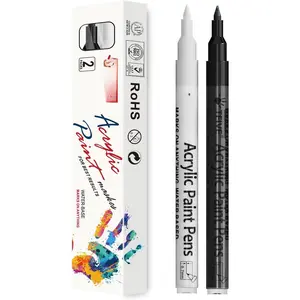 White&Black  Marker Pens - 2 Pack  Permanent Marker, 0.7mm Extra Fine Tip  Pen for Art Projects, Drawing, Rock Painting, Ceramic, Glass, , Plastic, Metal, Canvas DIY Crafts